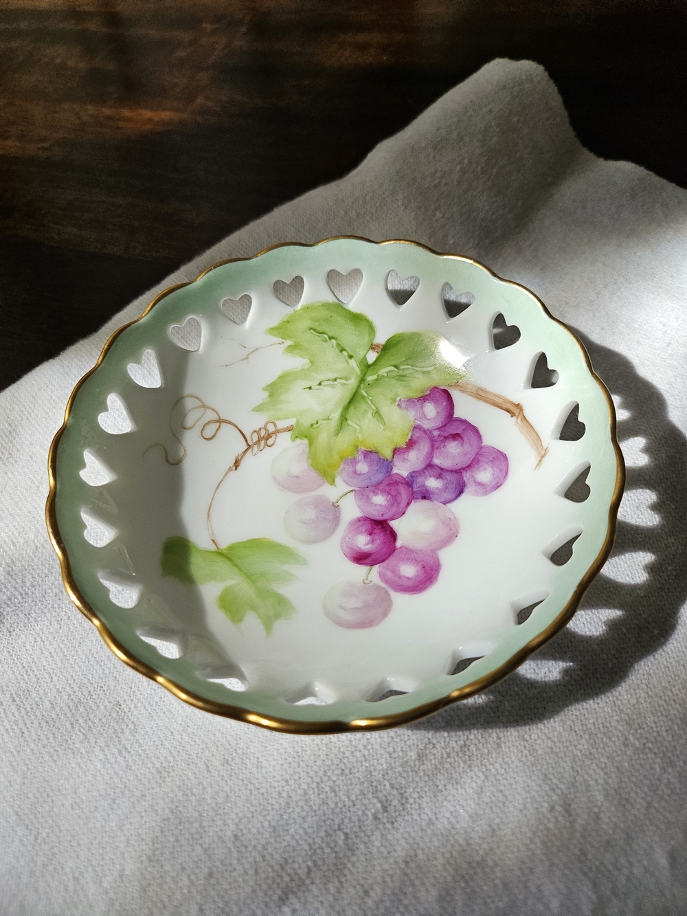 Hand-Painted Grape Porcelain Trinket Dish